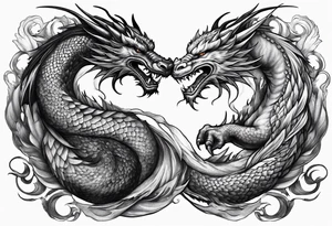 Ying yang dragons in a fighting eachother , with full bodies tattoo idea