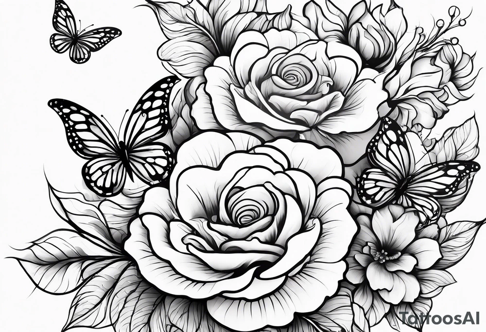 Wavy liquid, flowers, butterflies, energy, divine feminine tattoo idea