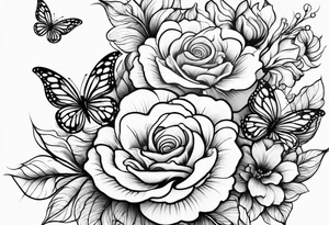 Wavy liquid, flowers, butterflies, energy, divine feminine tattoo idea