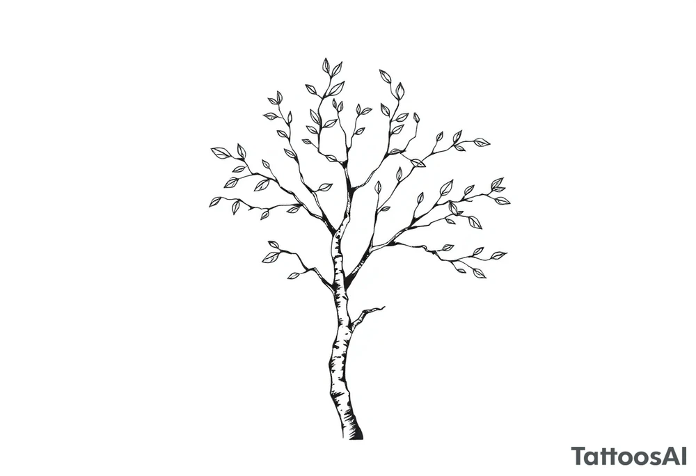 birch tree with leaves tattoo idea