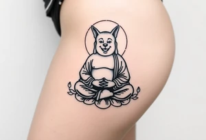 Meditating fat Buddha with happy dog head tattoo idea