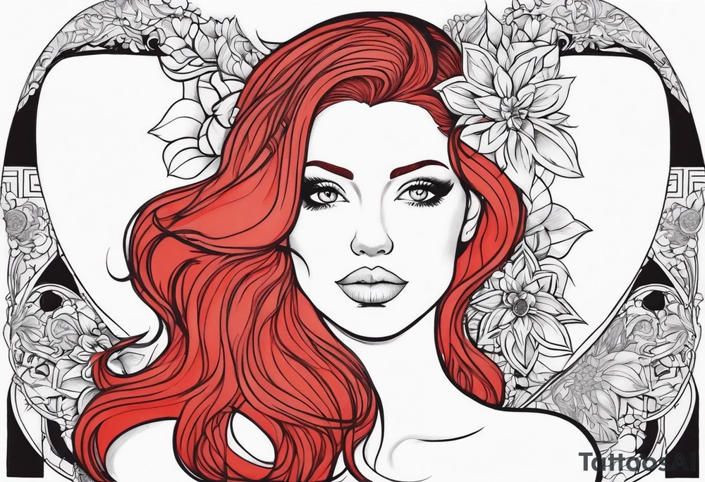 Busty red hair woman with bearded man black hair tattoo idea
