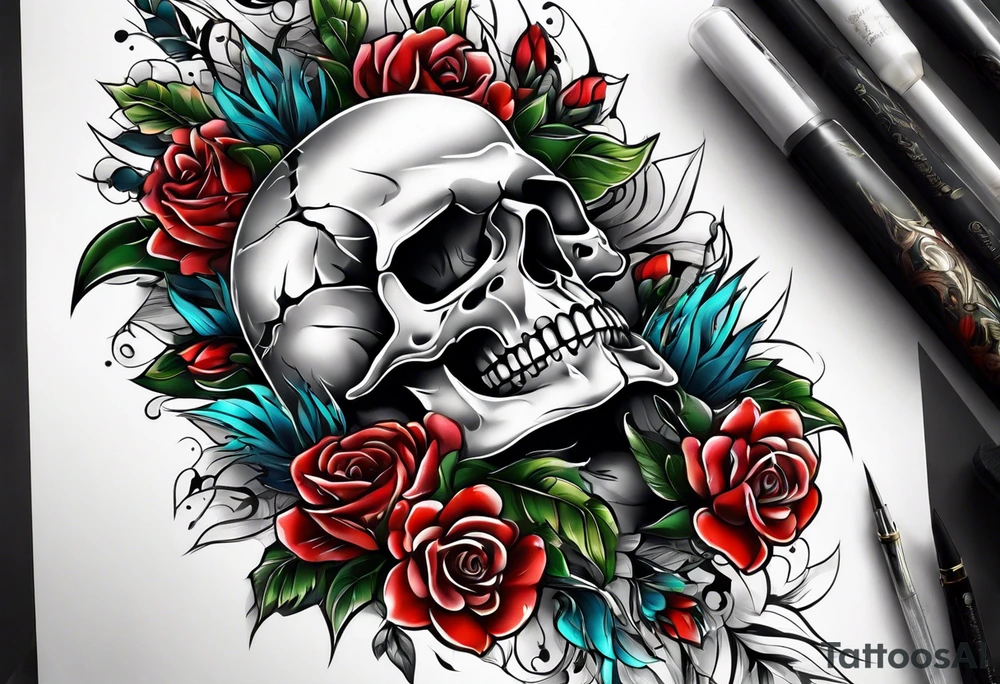 extreme joint pain breaking through skin on arm skull no flowers tattoo idea