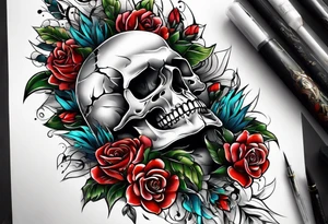 extreme joint pain breaking through skin on arm skull no flowers tattoo idea