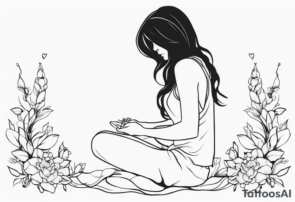 Flower headed girl kneeling tattoo idea