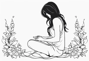 Flower headed girl kneeling tattoo idea