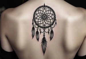 native dreamcatcher with flowing feathers and sacred beads tattoo idea