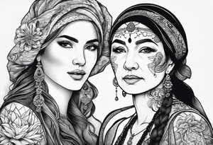 three person side by side. Daughter on the left, mother in the middle, really old grandmother on the right. greater age difference tattoo idea