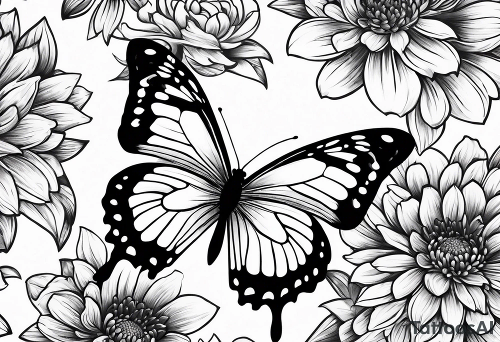 Butterfly with chrysanthemum flower tattoo idea