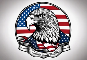 American patriotic forearm tattoo that includes the American flag, the phrase "Don't Tread on Me" tattoo idea