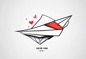 Paper plane with the words I love you behind it tattoo idea