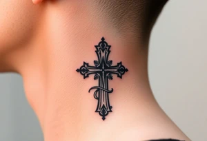 orthodox christian cross relatively small on side of left neck tattoo idea