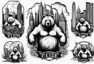 Serious bear coming up behind a city tattoo idea
