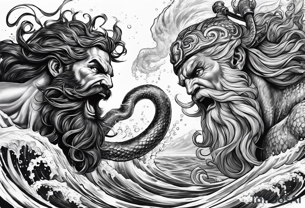 Poseidon battling kraken tattoo idea