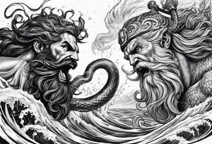 Poseidon battling kraken tattoo idea