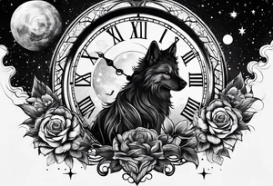 Time fading away surrounded by dark mist and galaxies tattoo idea