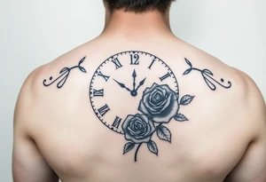 Clock showing 12:56 with rose stencil tattoo idea