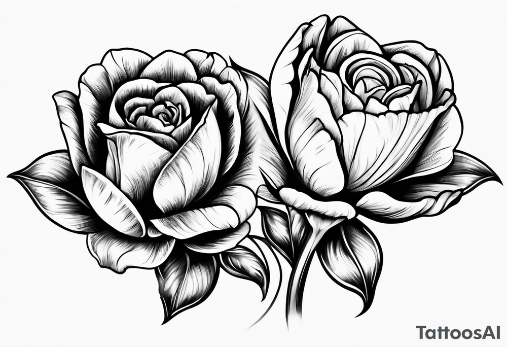 One tulip & one rose tattoo idea
