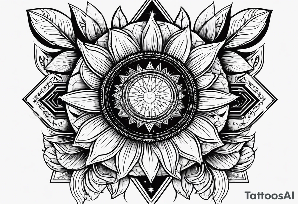 girasole con la scritta "per aspera ad astra" tattoo idea