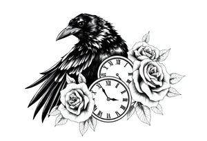 raven,roses,clock. tattoo idea