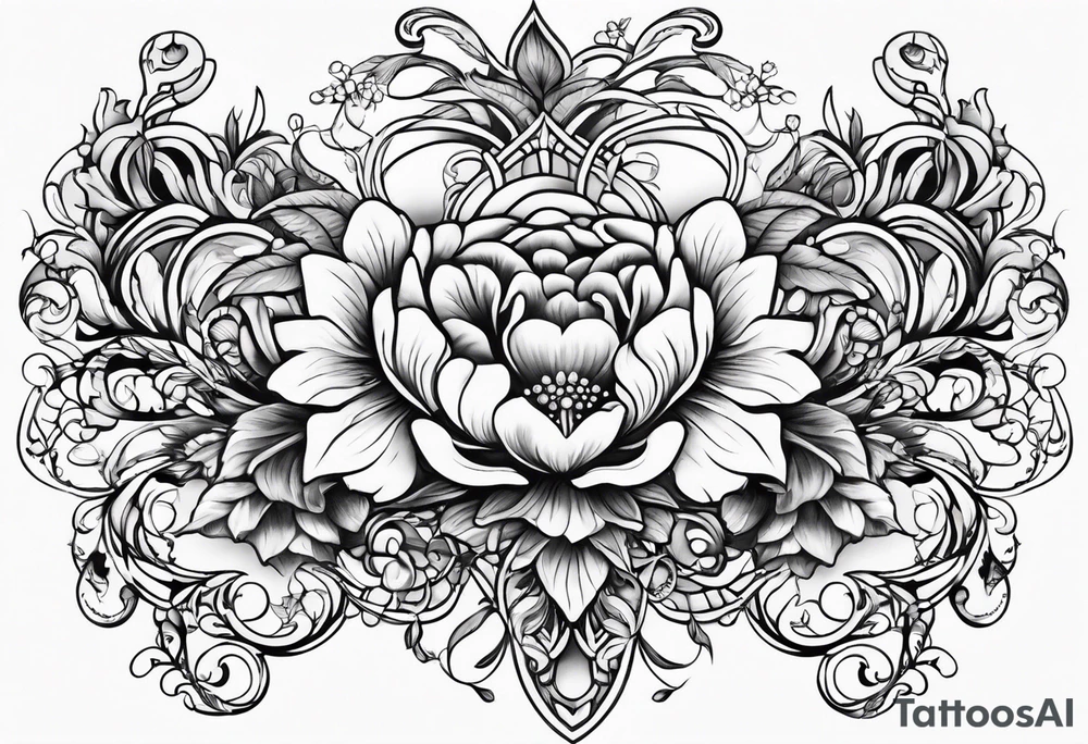 small long ornate floral sternum tattoo tattoo idea
