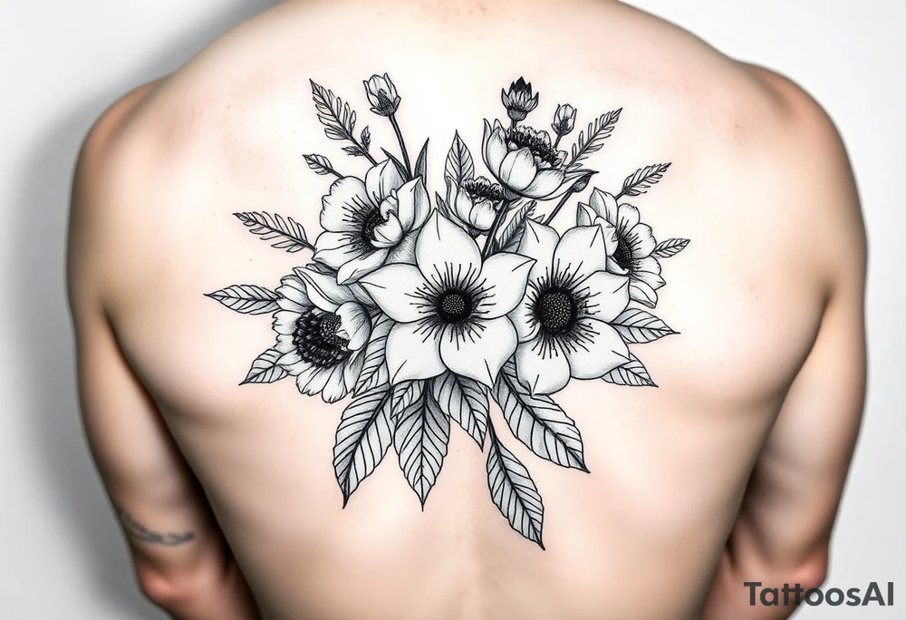 Birth flower bouquet with August August November August and October birth flowers tattoo idea