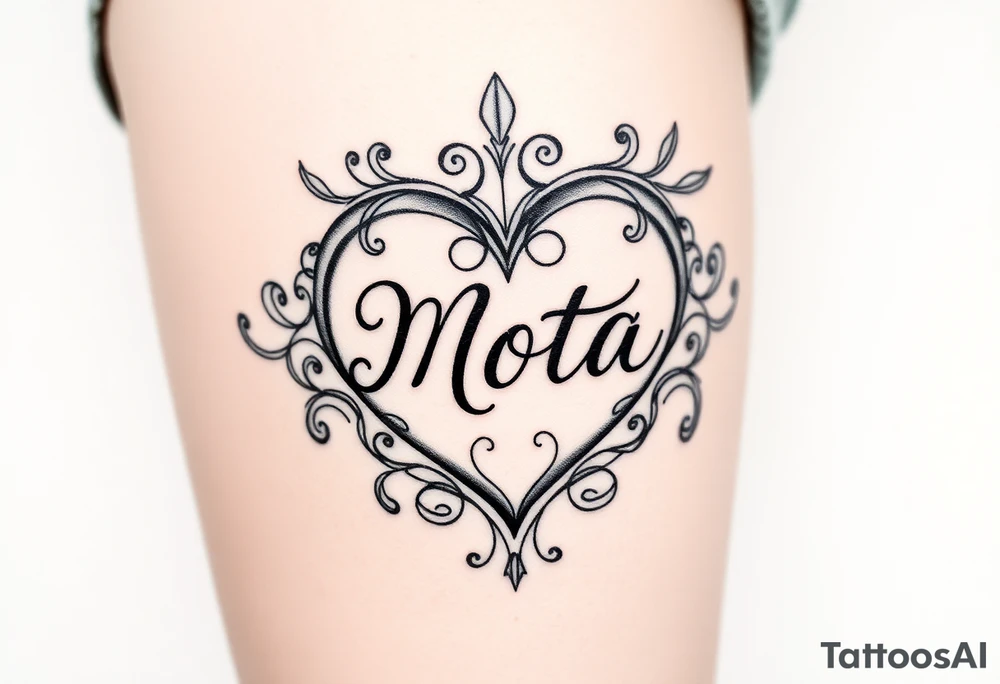 The name Mota within a heart tattoo idea
