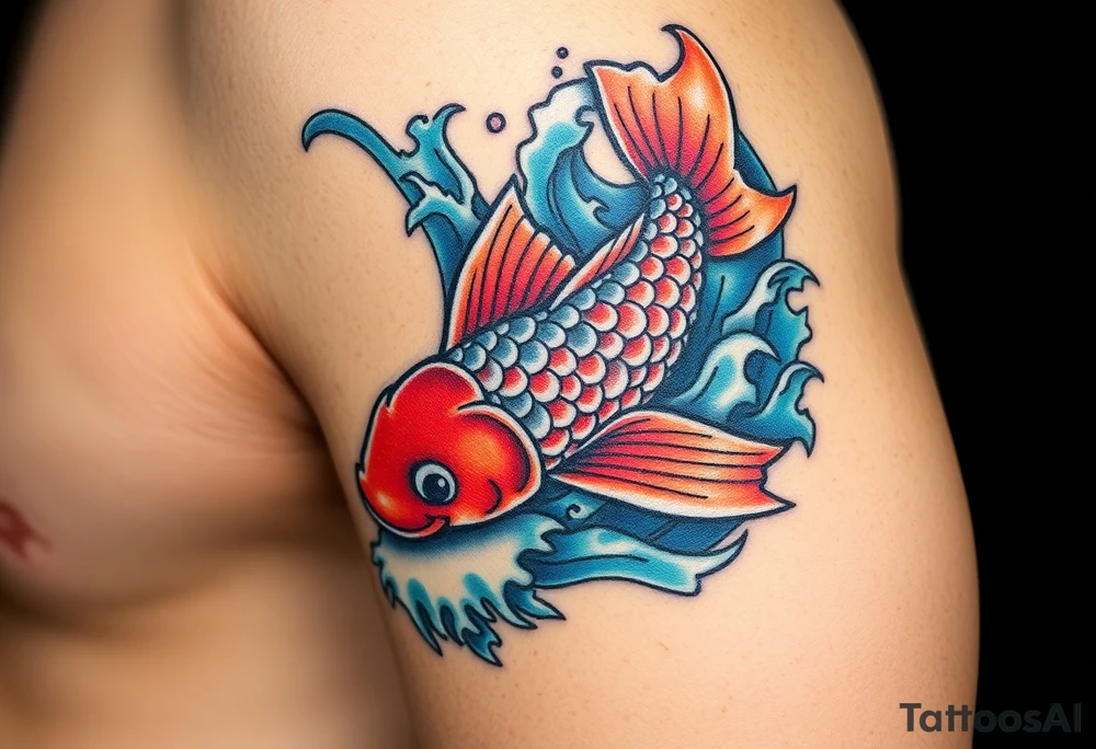 traditional koi fish swimming upstream through turbulent waves tattoo idea