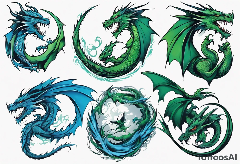2 dragons one green and other blue tattoo idea