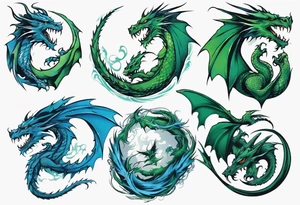 2 dragons one green and other blue tattoo idea