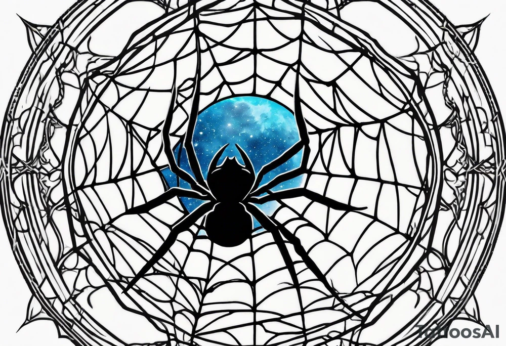 spider shooting web with his back connecting to  moon tattoo idea
