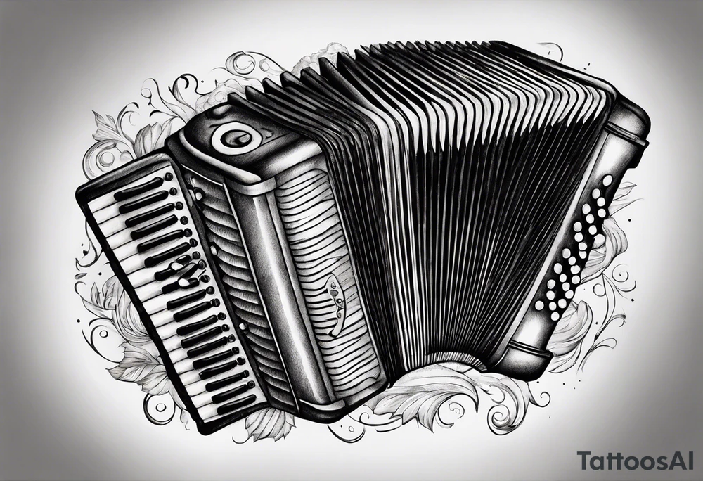 Accordion on a burnt paper tattoo idea