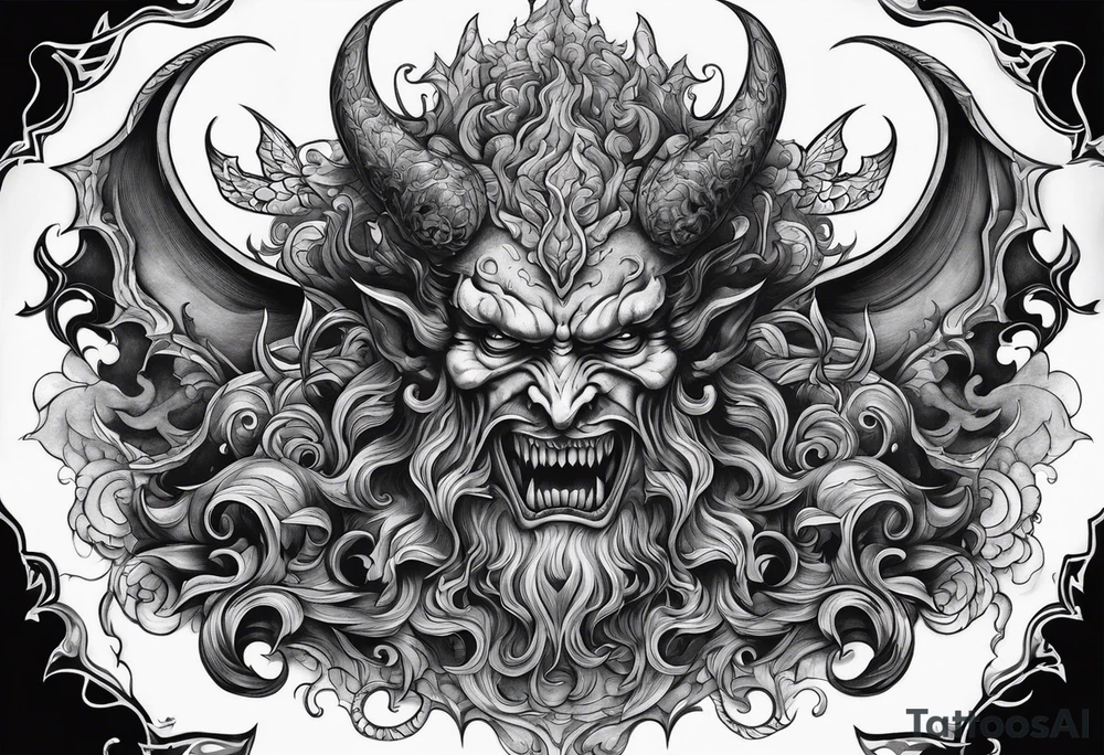 Demons in hell devil in background tattoo idea