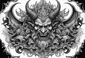 Demons in hell devil in background tattoo idea