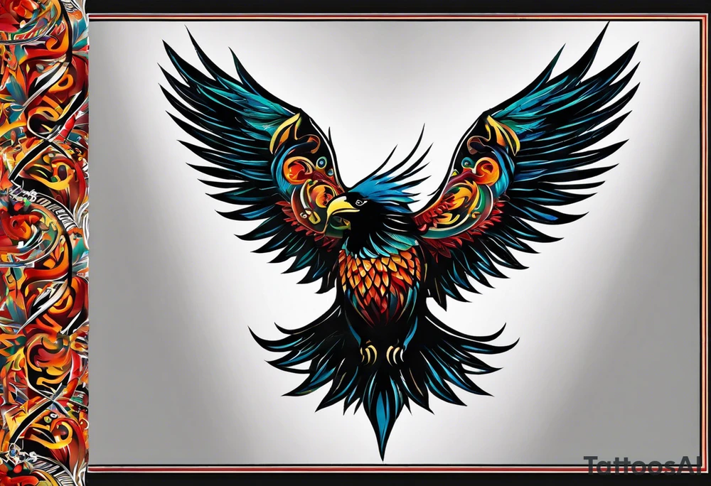 Wide tattoo that appears to be bursting out of the skin, symbolizing freedom. The tattoo should be vibrant and dynamic, with bold lines and colors that evoke a sense of liberation and empowerment. Consider incorporating elements such as broken chains, or other symbols of freedom. The tattoo should be visually striking and thought-provoking, inviting the viewer to reflect on the importance of personal freedom. tattoo idea