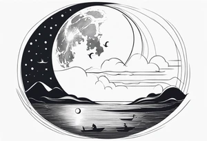 something with the moon and ocean very simple tattoo idea