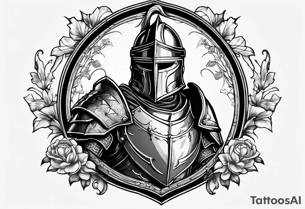 knight with heavy armor with RAYMOND on shield tattoo idea