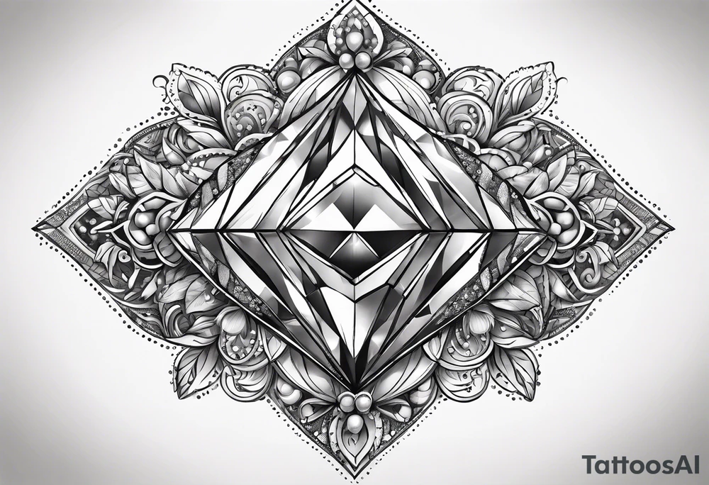 Chunky diamond with lace and gemstones full sleeve tattoo idea