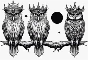 Wise Crowned Owl perched with the Dark Moon. tattoo idea