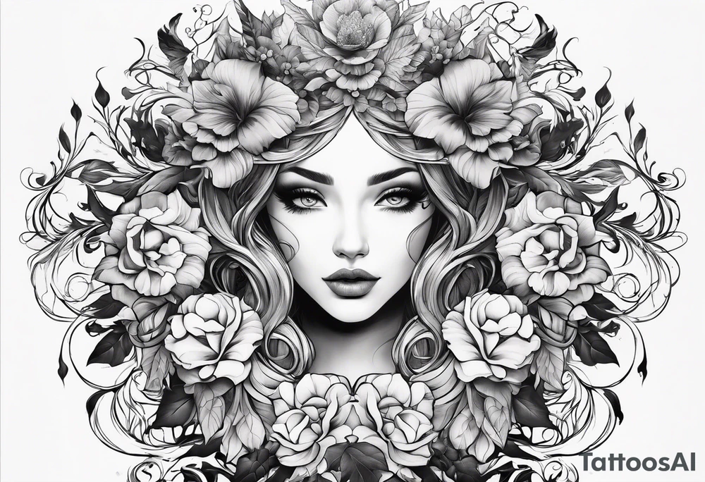 Feminine vine wrapping around arm in sleeve style with mystical creatures in between tattoo idea