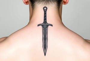 Fine line Celtic sword with a light horizontal line across the back of the blade tattoo idea