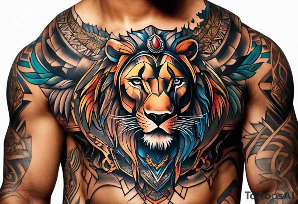 Forearm tattoo of a African warrior with a lion tattoo idea