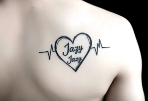 upper arm tattoo -faded heart beat outline for a deceased best friend with the name Jazy incorporated tattoo idea