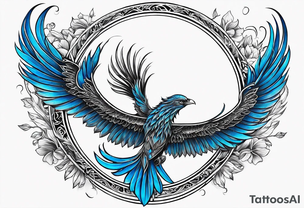 phoenix sur une lune bleu tattoo idea