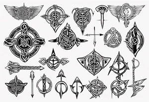 Celtic arrow
 including symbols for temperance wisdom courage justice tattoo idea