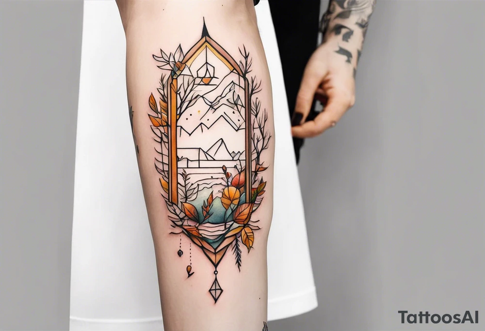 knee tattoo in fall color masculine tattoo idea