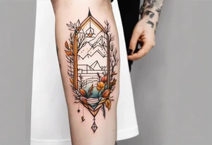 knee tattoo in fall color masculine tattoo idea