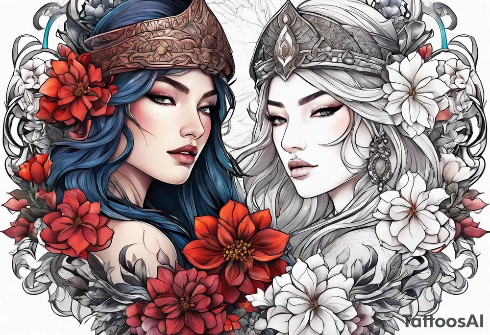 warrior, snow, flower tattoo idea