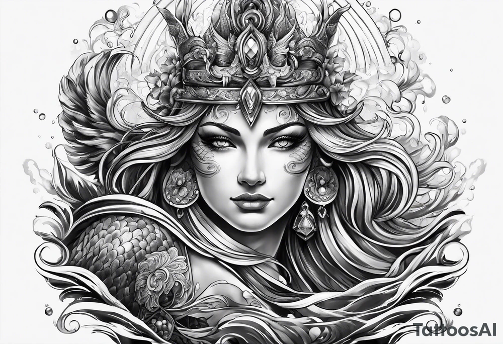 Neptun mit ganzen Körper im Wasser stehend tattoo idea