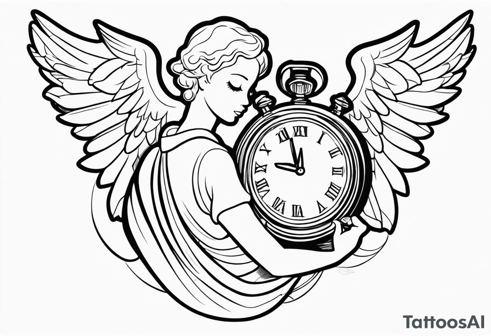 Cartoon angel holding a clock tattoo idea